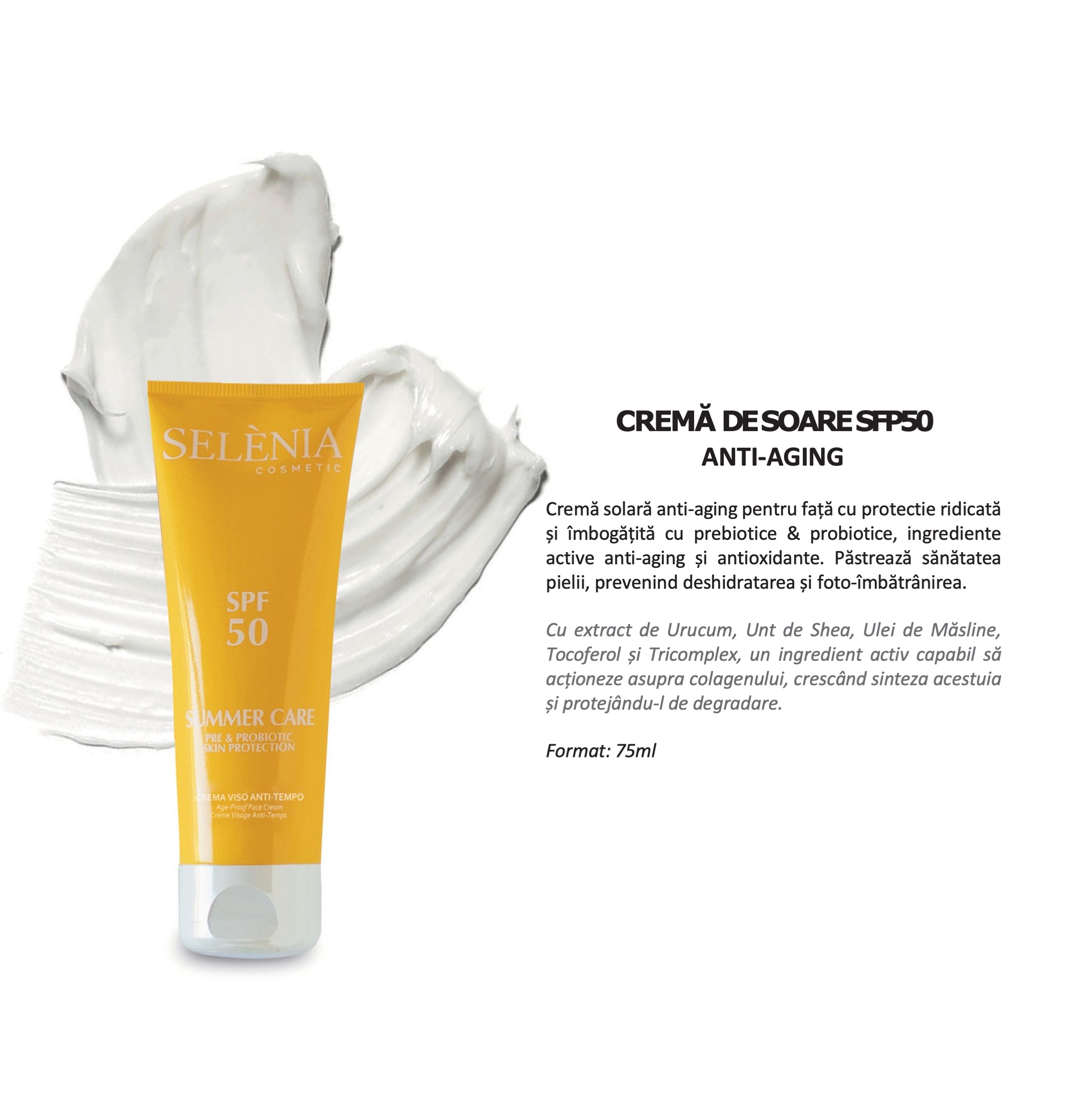Cremă de Soare Față Anti-aging SPF50 Summer Care Selenia Italia